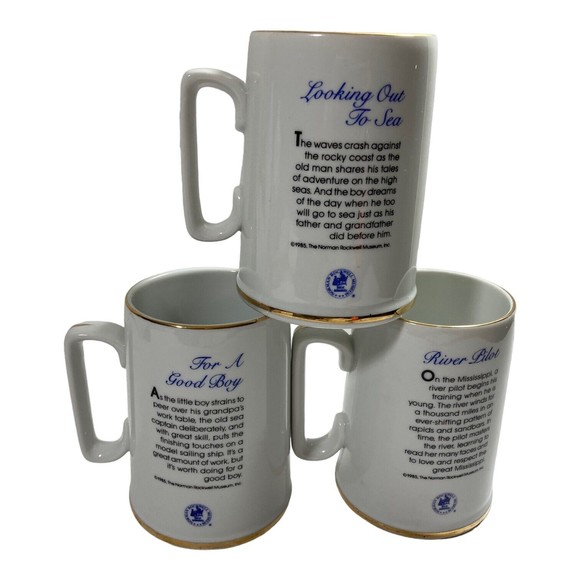 Norman Rockwell Sea Farer Large Coffee Mugs Vintage 1985 Set of 3 - Picture 2 of 9